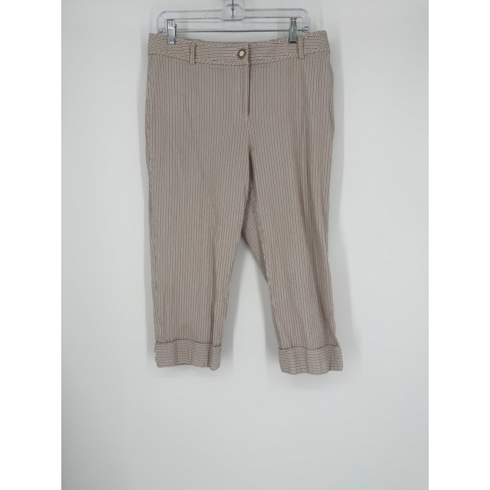 Kasper Womens Seersucker Cropped Pants 12 Coastal Chic Light Academia Preppy